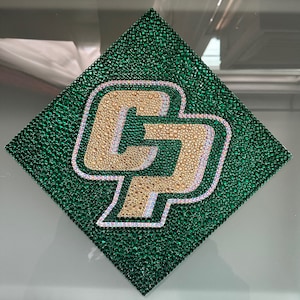 CUSTOM Jeweled Logo Graduation Cap Topper College, High School Graduation Bedazzled Cap Decoration image 6