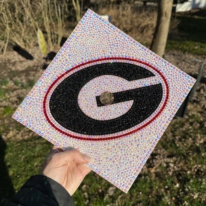 CUSTOM Jeweled Logo Graduation Cap Topper College, High School Graduation Bedazzled Cap Decoration image 8