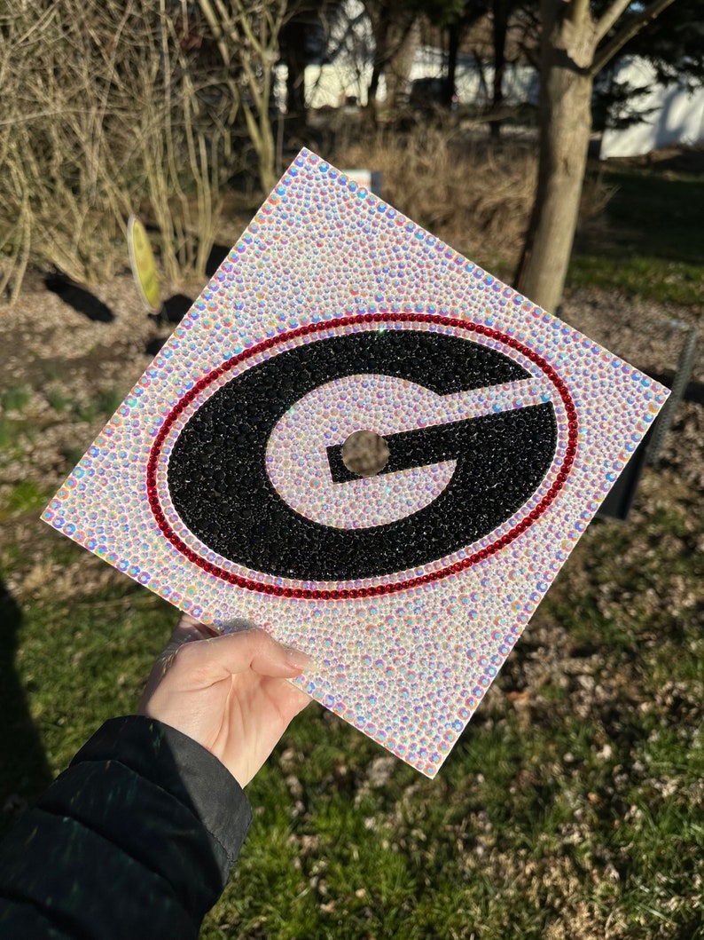 CUSTOM Jeweled Logo Graduation Cap Topper College, High School Graduation Bedazzled Cap Decoration image 8