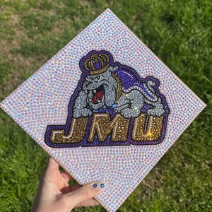 CUSTOM Jeweled Logo Graduation Cap Topper College, High School Graduation Bedazzled Cap Decoration image 10