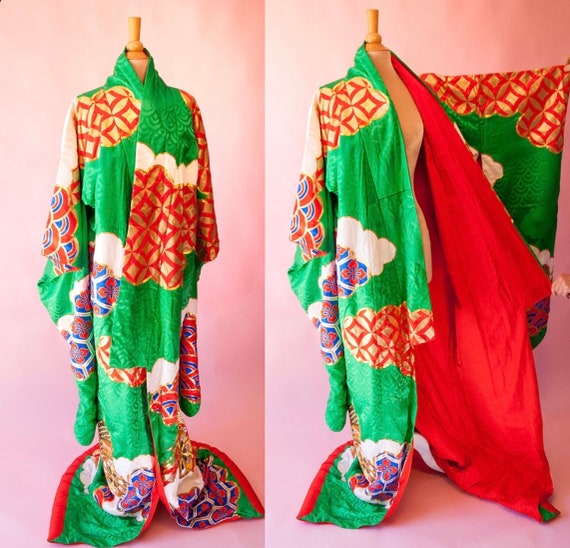 Antique Japanese Silk Wedding Kimono Vintage Embr… - image 3