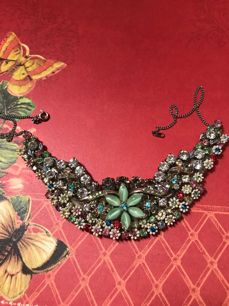 Vintage Collage Necklace Statement Necklace One Of A Kind Necklace Rhinestone Necklace Flower Necklace Darlene Mandel Jewelry