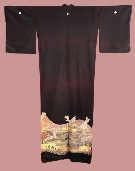 Retro Japanese PolySilk Formal Kimono, Japan Blac… - image 3