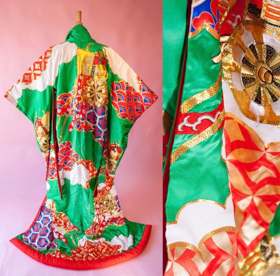 Antique Japanese Silk Wedding Kimono Vintage Embr… - image 1