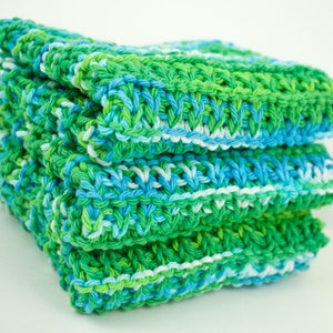 Hand Knit Dishcloth Set of 3 Hand Knit Washcloth Emerald Energy image 1