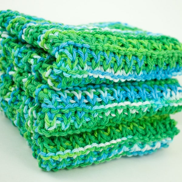 Hand Knit Dishcloth Set of 3 - Hand Knit Washcloth - Emerald Energy