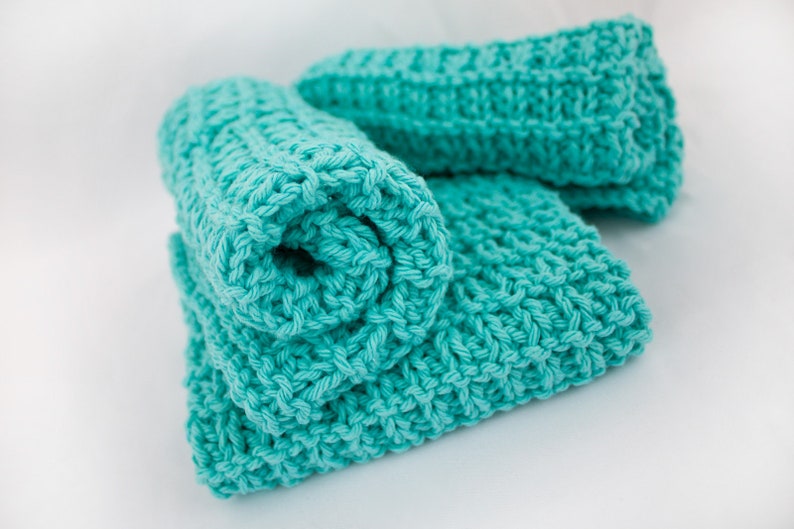 Hand Knit Dishcloth Set of 3 Sea Breeze image 2