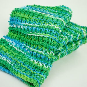 Hand Knit Dishcloth Set of 3 Hand Knit Washcloth Emerald Energy image 2