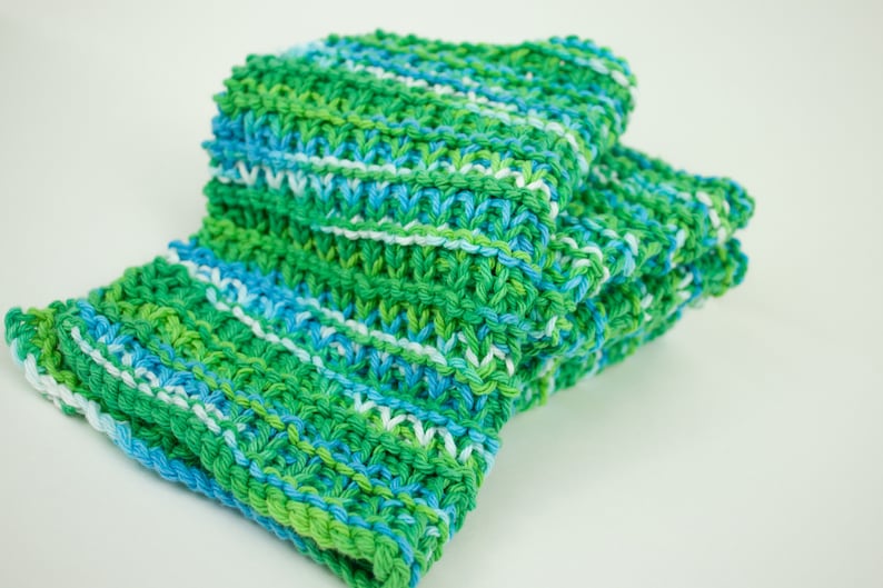 Hand Knit Dishcloth Set of 3 Hand Knit Washcloth Emerald Energy image 2