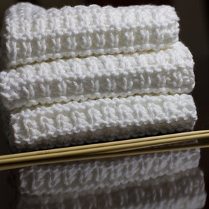 Hand Knit Dishcloth Set of 3 White image 1