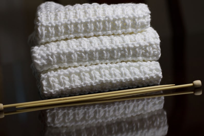 Hand Knit Dishcloth Set of 3 White image 1