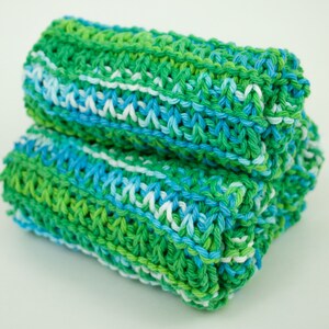 Hand Knit Dishcloth Set of 3 Hand Knit Washcloth Emerald Energy image 4