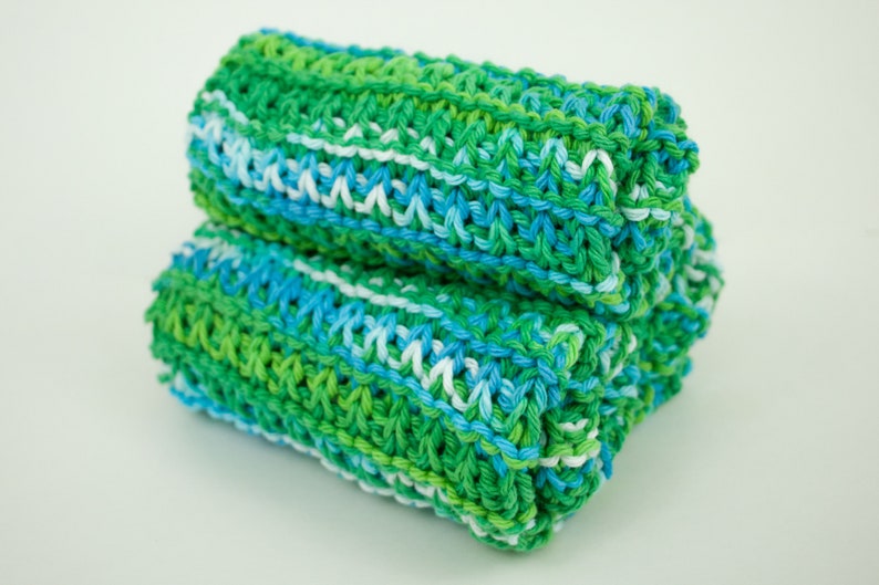 Hand Knit Dishcloth Set of 3 Hand Knit Washcloth Emerald Energy image 4