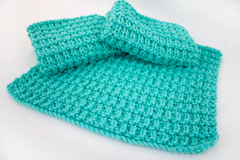 Hand Knit Dishcloth Set of 3 Sea Breeze image 4