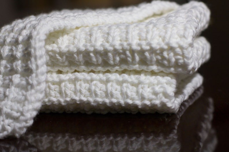 Hand Knit Dishcloth Set of 3 White image 2