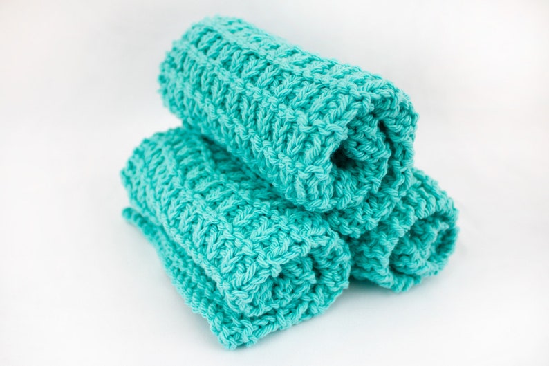 Hand Knit Dishcloth Set of 3 Sea Breeze image 8