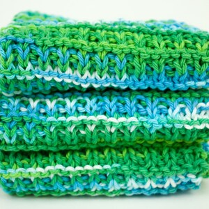 Hand Knit Dishcloth Set of 3 Hand Knit Washcloth Emerald Energy image 5