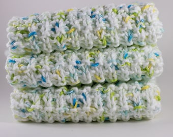 Hand Knit Dishcloth Set of 3 - Hand Knit Washcloth - Happy Go Lucky