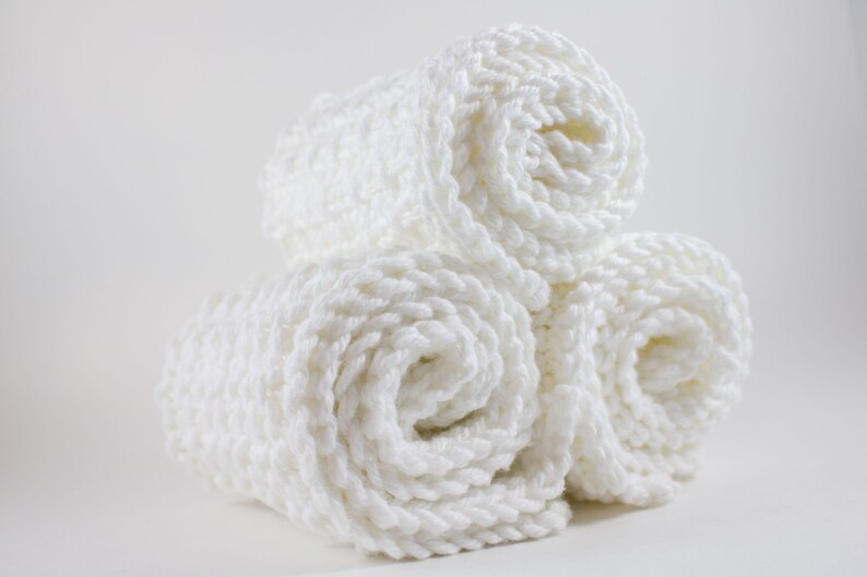 Hand Knit Dishcloth Set of 3 White image 5