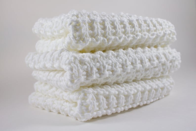 Hand Knit Dishcloth Set of 3 White image 4