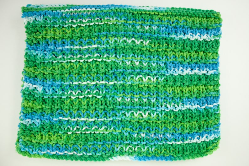 Hand Knit Dishcloth Set of 3 Hand Knit Washcloth Emerald Energy image 3