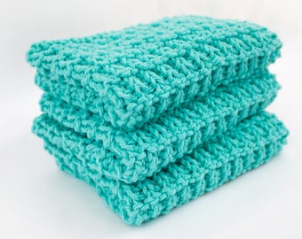 Hand Knit Dishcloth Set of 3 - Hand Knit Washcloth - Sea Breeze