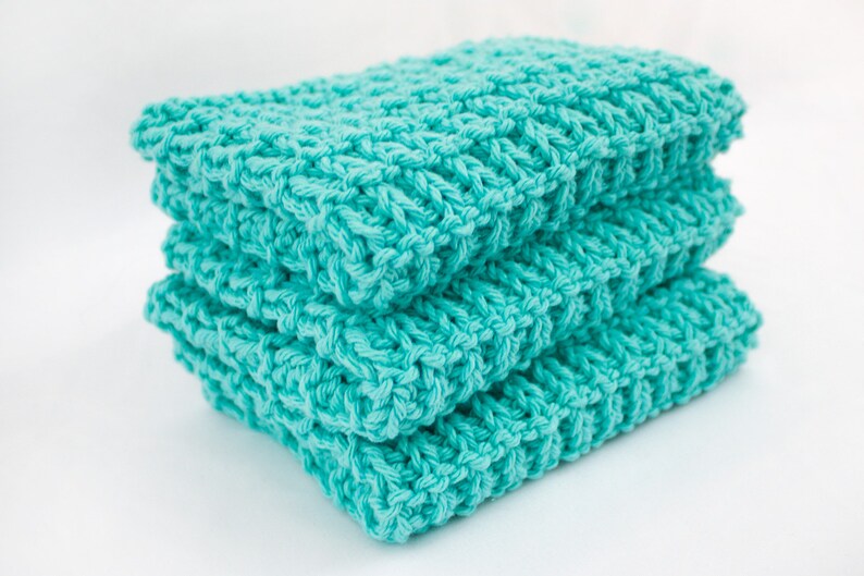 Hand Knit Dishcloth Set of 3 Sea Breeze image 1