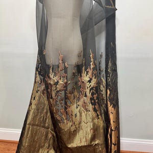 Exquisite Gold and black sheer embossed damask fabric sold by the yard