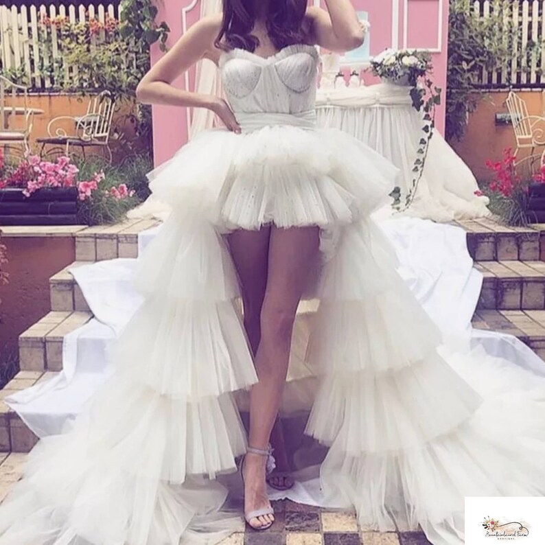 Bride bridal wedding overskirt detachable train ruffle