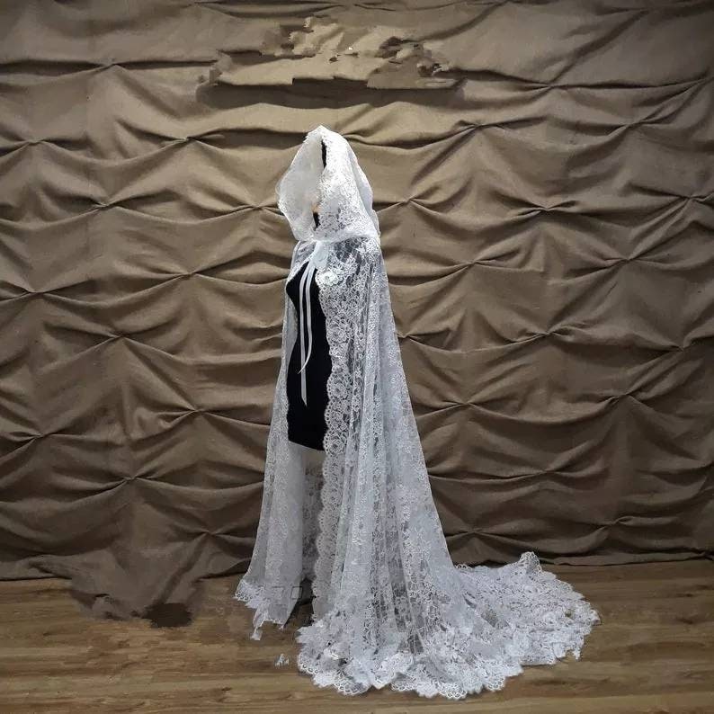 Wedding bridal cape Lace cape Wedding cape with hood Wedding cloak Chapel veil mantilla church coat church cape Lace Cape jacket