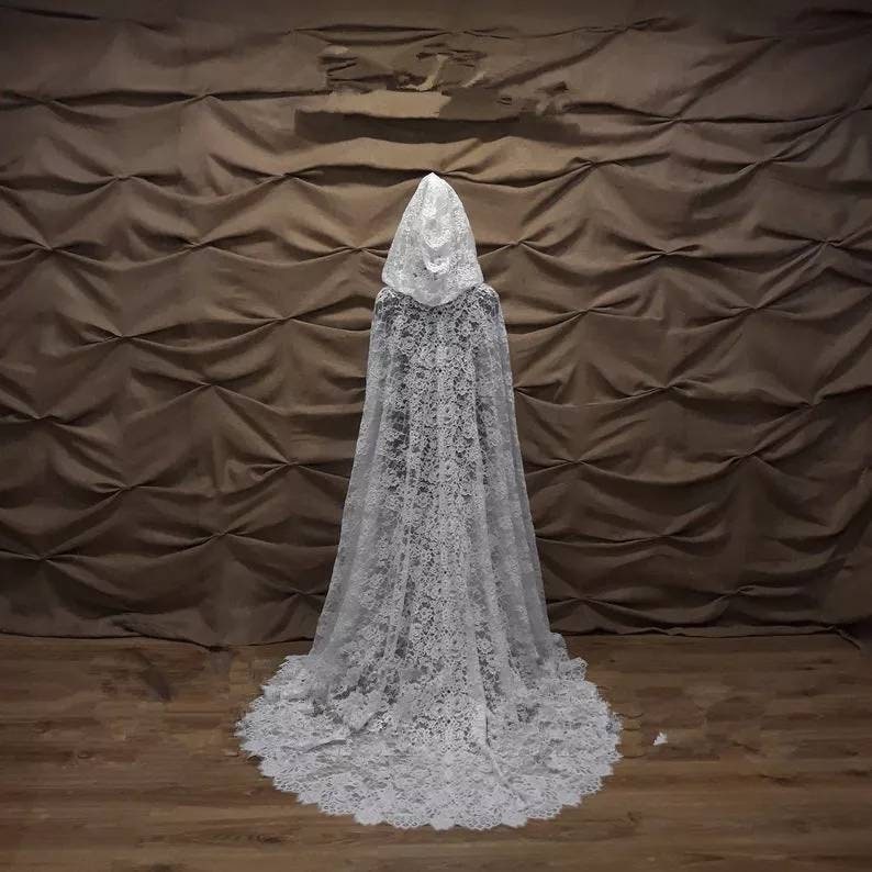 Wedding bridal cape Lace cape Wedding cape with hood Wedding cloak Chapel veil mantilla church coat church cape Lace Cape jacket