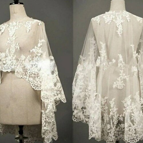 Ivory Lace Wedding Cloak With Long Train Bridal Cape | Etsy