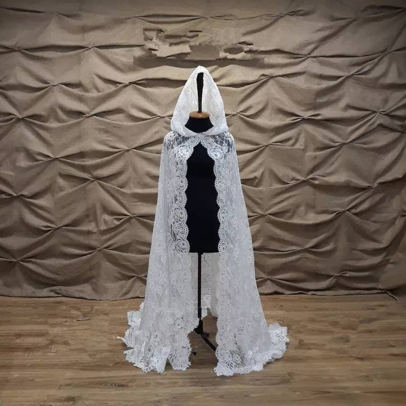 Wedding bridal cape Lace cape Wedding cape with hood Wedding cloak Chapel veil mantilla church coat church cape Lace Cape jacket