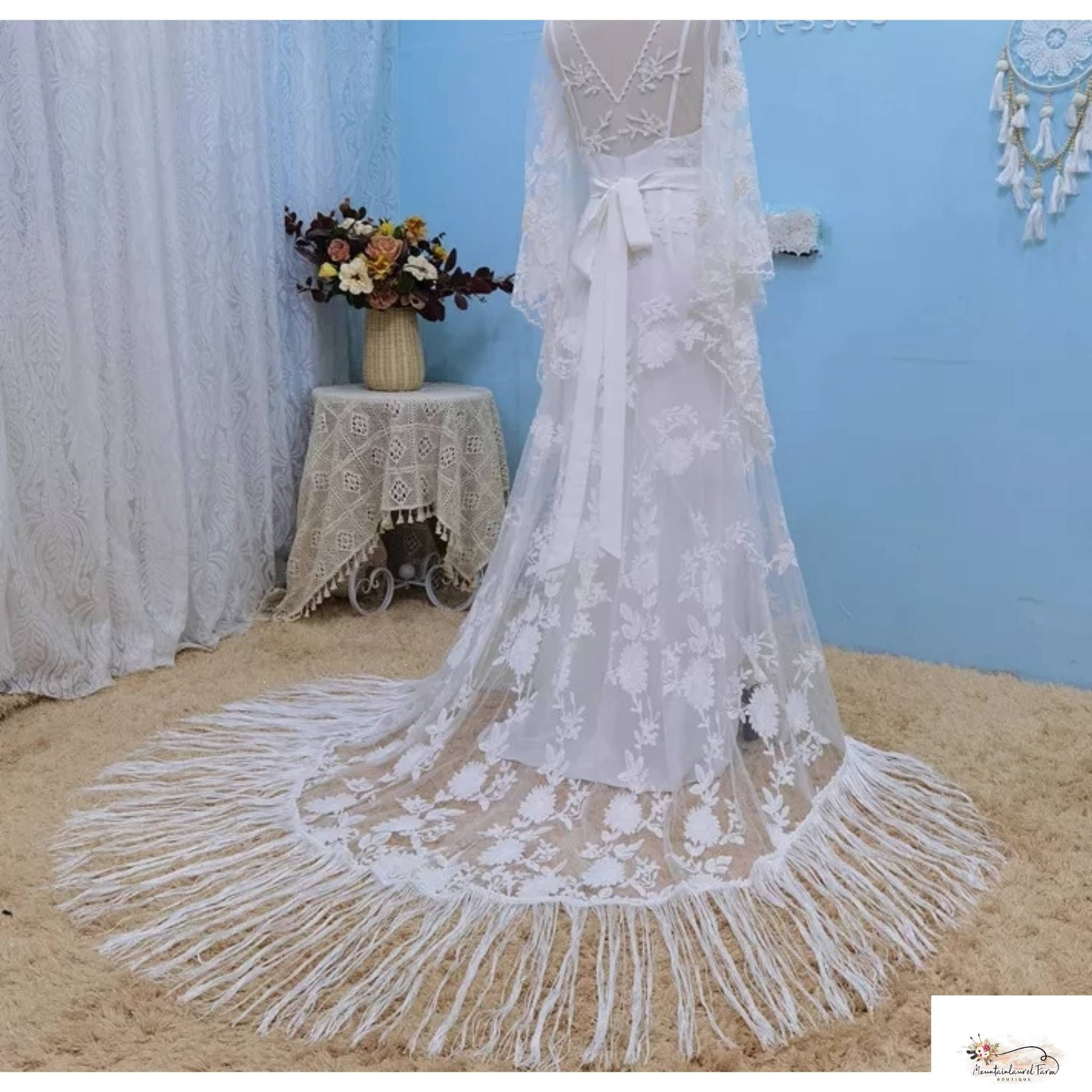 Bohemian Wedding Dress Lace Wrapped Two Piece Tassel Batwing | Etsy