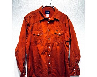 Camisa Wrangler Western Pearl Snaps de lona naranja gruesa talla XXXL vintage