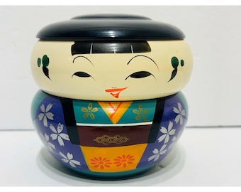 Vintage Yamanaka Lacquer Japanese Kokeshi Trinket Box 2 Tiers