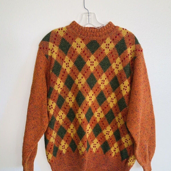 70's Pink and Blue Argyle Mock Neck Sweater by Benetton main image 0