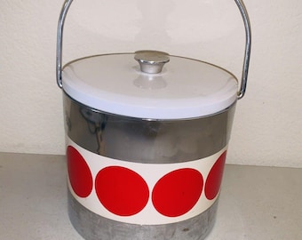 Mid Century Ice Bucket Red Dots 70s