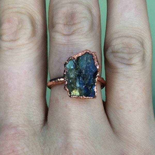 Raw Labradorite Copper Electroformed Ring