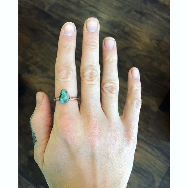 Raw Emerald Copper Electroformed Ring