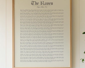 The Raven printable wall art on cream background, The Raven Poem by Edgar Allan Poe dark academia digital download in 5 sizes