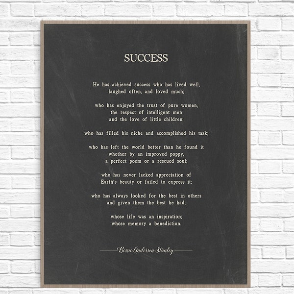 Success Poem by Bessie Anderson Stanley Art Print Poster, Ready-To-Frame Picture, who has lived well, laughed often, and loved much;