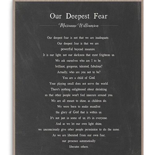 Our Deepest Fear by Marianne Williamson Printable Poster - Etsy UK