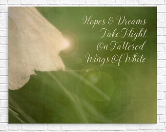 Poetry art print, Hopes and dreams take flight on tattered wings of white, nursery decor, kids room, ready-to-frame poster print