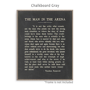 The Man In The Arena quote by Theodore Roosevelt, historical Theodore Roosevelt speech art print poster only