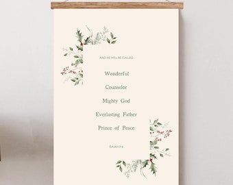 Isaiah 9-6 And He Shall Be Called Wonderful Counselor Mighty God Everlasting Father Prince of Peace Large Hanging Canvas Christmas Decor
