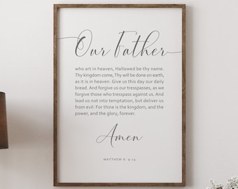 The Lord's Prayer Mailed Print Poster, Our Father Prayer, Matthew 6: 9-13 Bible Scripture Wall Art, Multiple Color and Framing Options