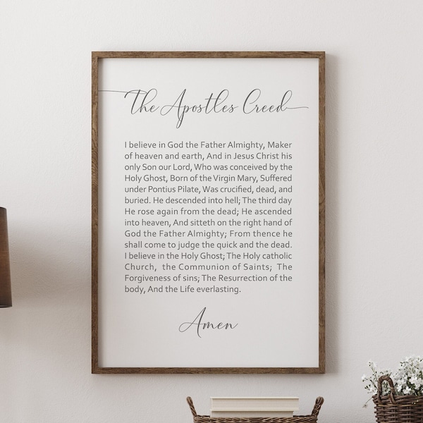 The Apostle's Creed Mailed Print, Christian Statement of Beliefs Wall Art, Farmhouse Scripture Sign, Multiple Color and Framing Options