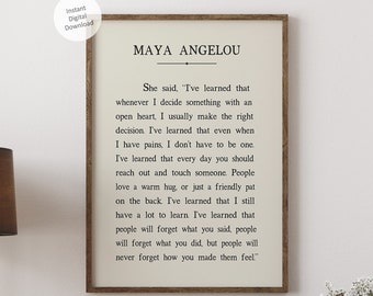 Maya Angelou quote printable wall art on cream background, Maya Angelou I've Learned wall decor, inspirational instant digital download