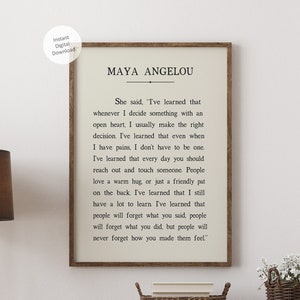 Cytat Maya Angelou do wydrukowania na ścianie na kremowym tle, dekoracja ścienna Maya Angelou I've Learned, inspirująca natychmiastowa cyfrowa wersja do pobrania